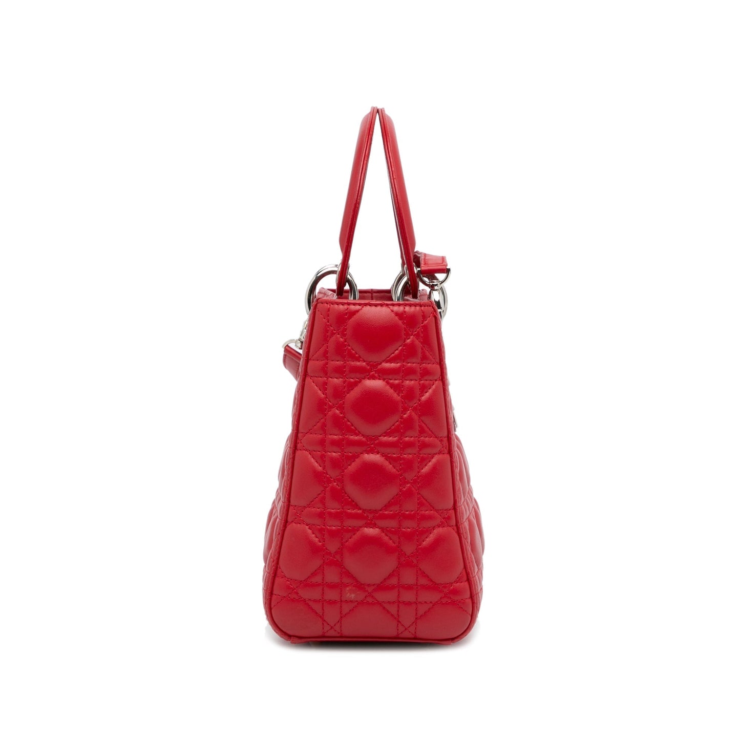 Dior Lady Dior Medium Red Cannage Quilted Leather Silver