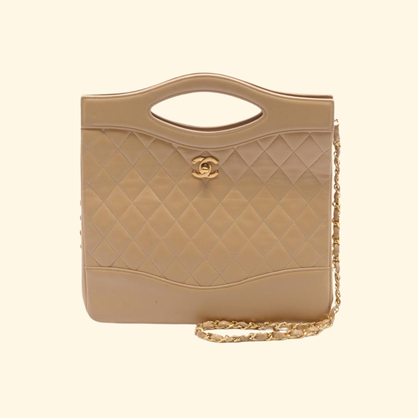 Chanel Matelasse Handbag Lambskin Beige Gold Hardware