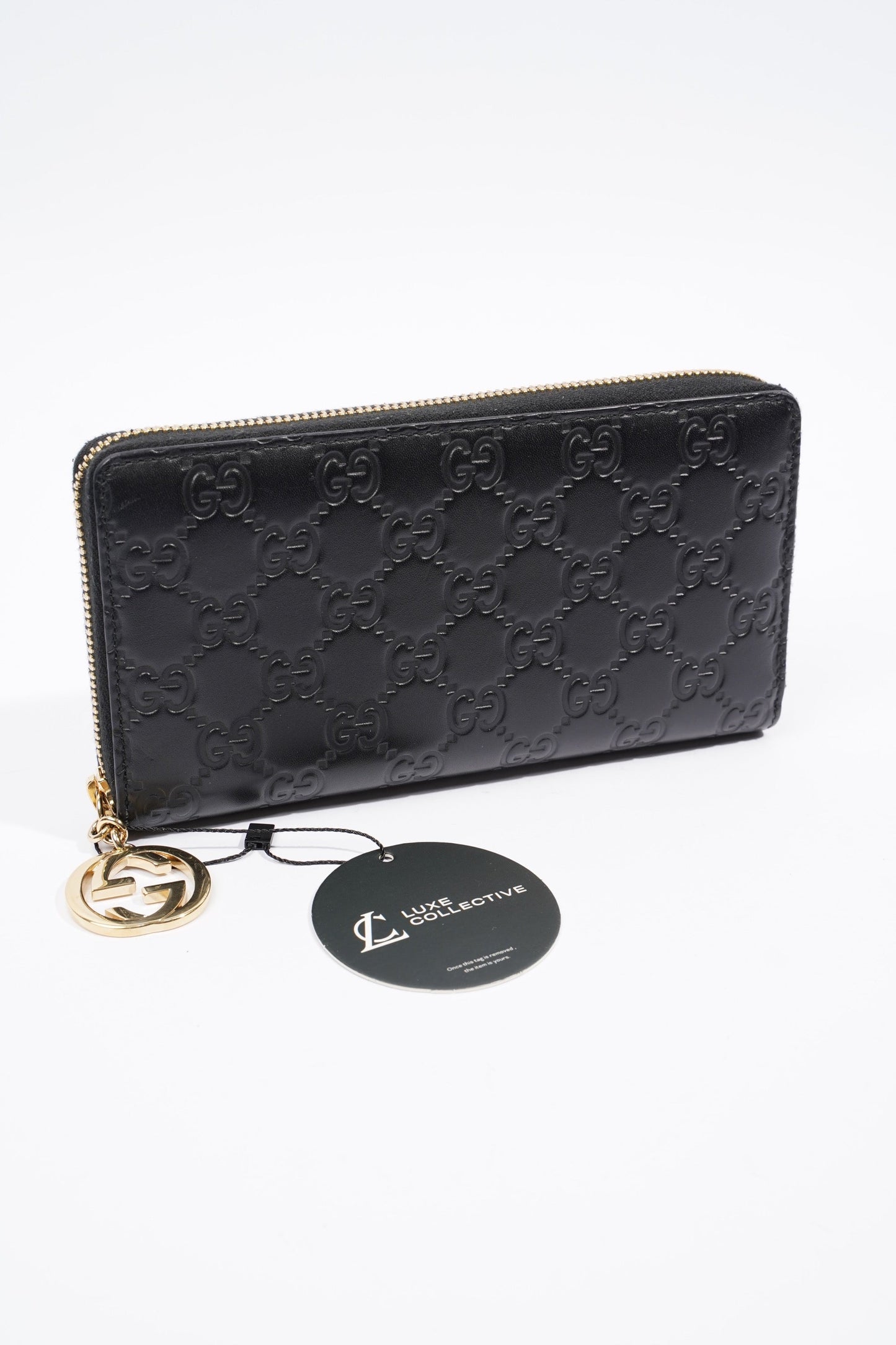 Gucci GG Embossed Zip Around Wallet Black Leather