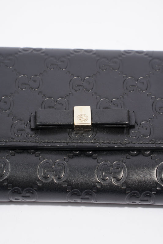 Gucci Guccissima Bow Wallet Black Leather