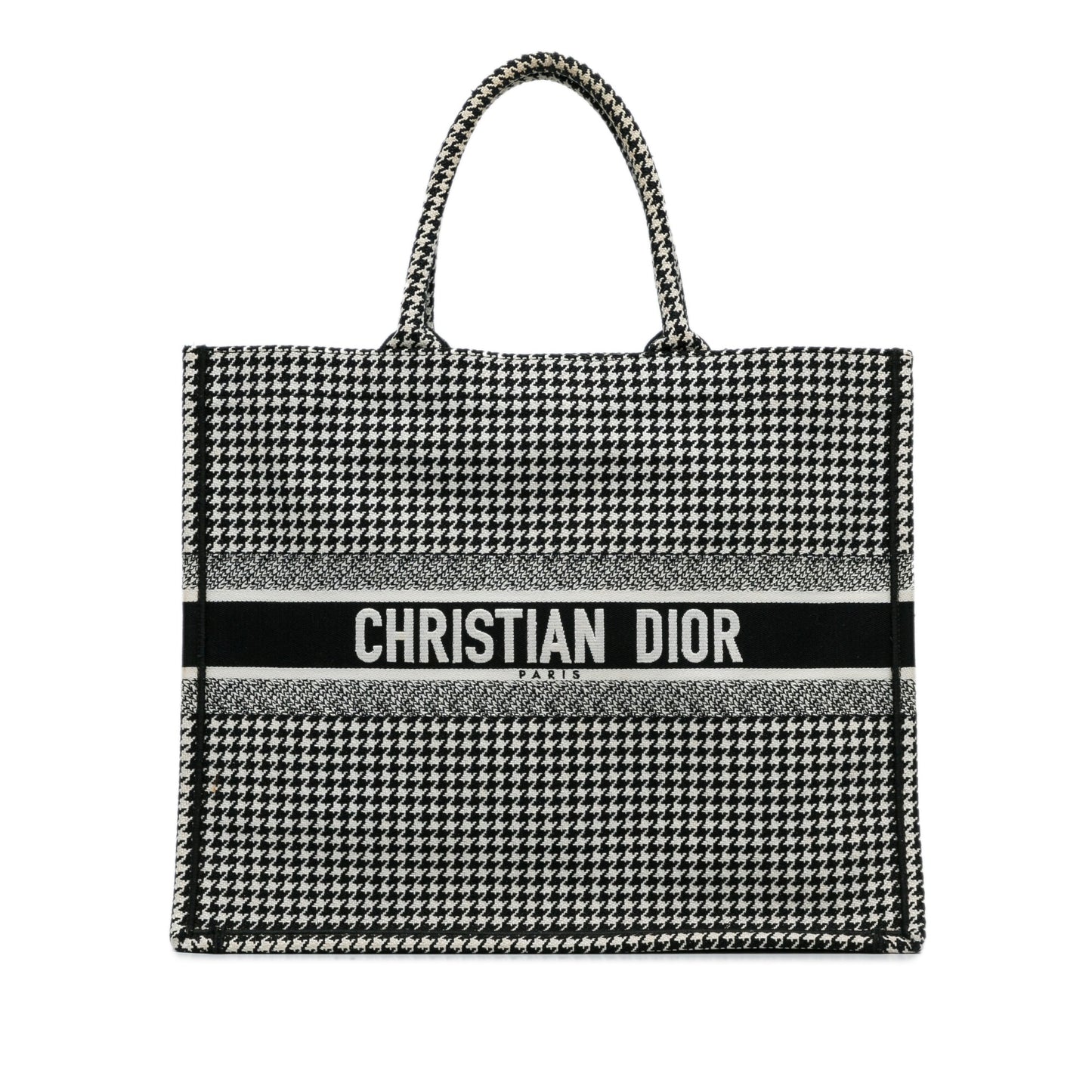 Black Dior Large Houndstooth Embroidered Book Tote