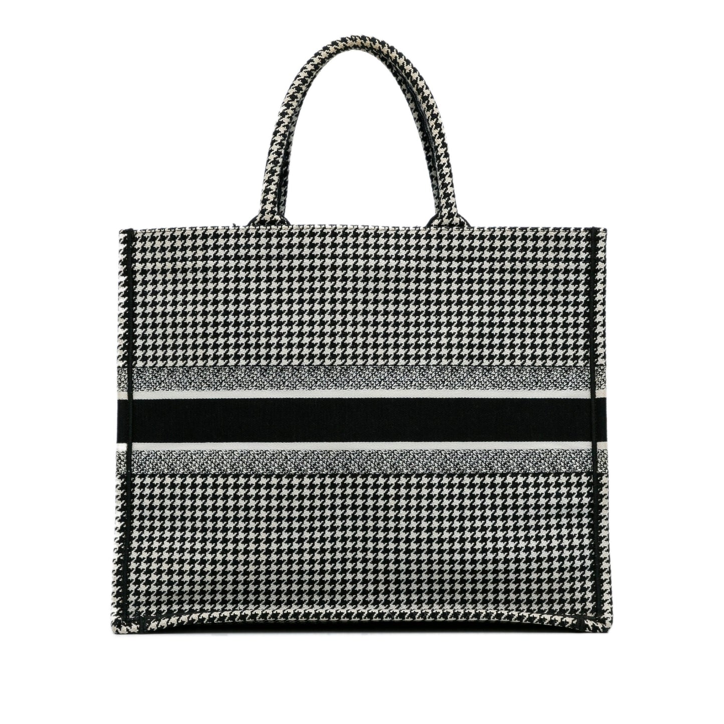 Black Dior Large Houndstooth Embroidered Book Tote