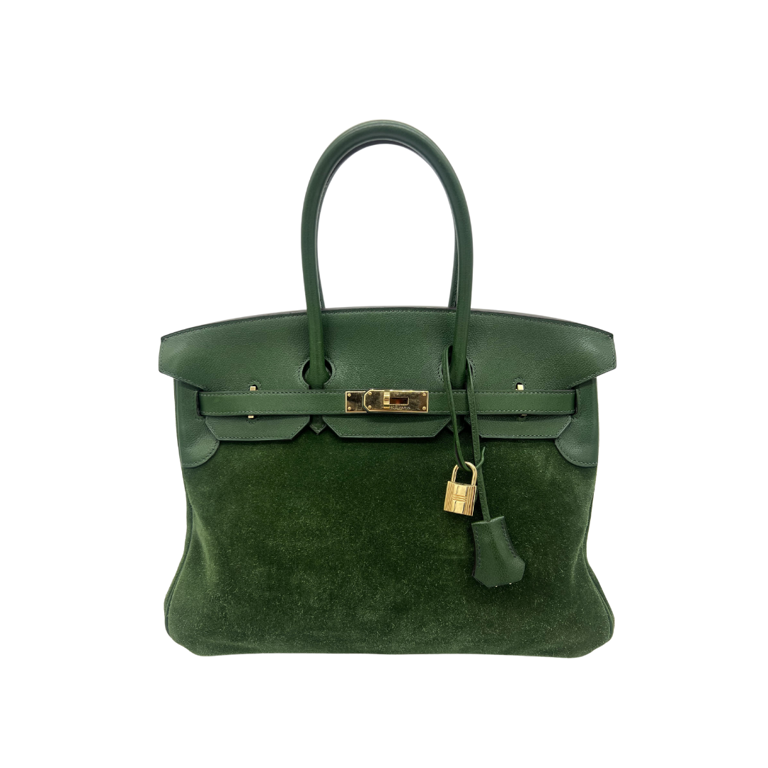 Hermes Birkin 35 Suede / Togo Green Gold Hardware