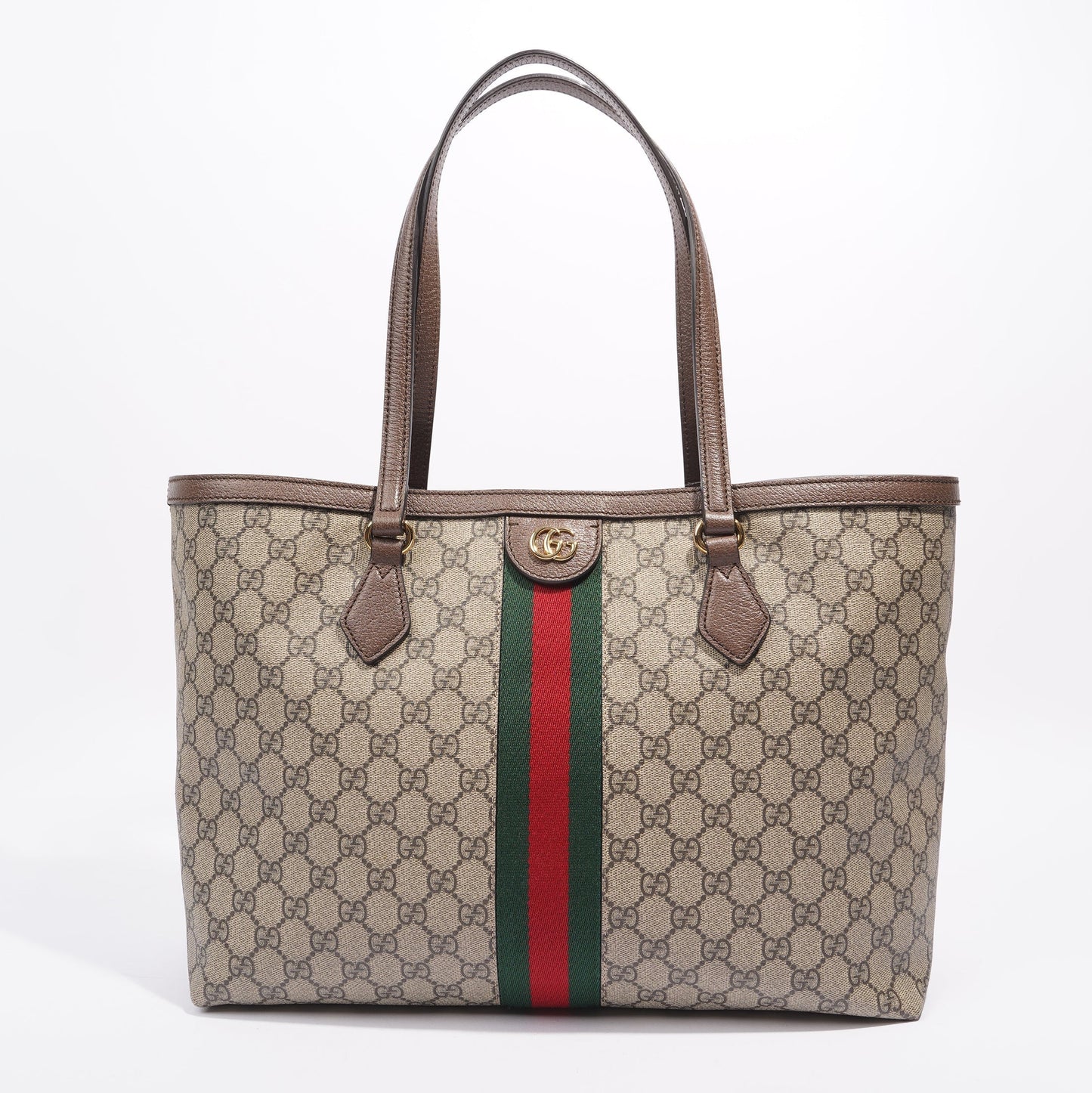 Gucci Ophidia GG Tote Bag Beige Monogram / Red / Green Medium