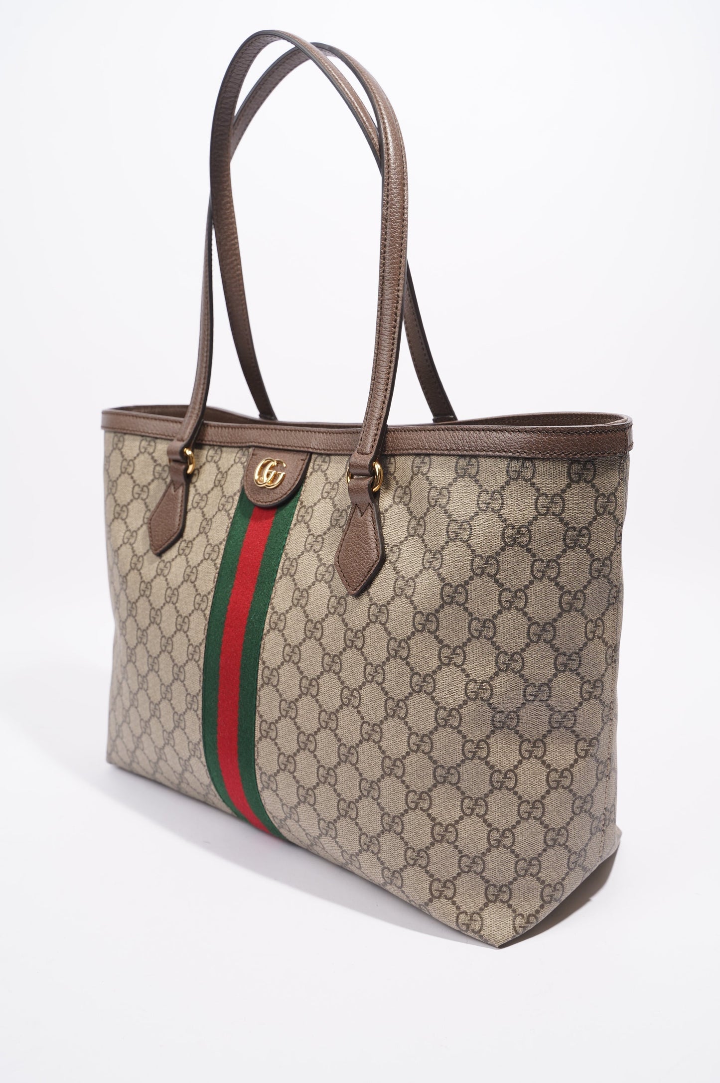 Gucci Ophidia GG Tote Bag Beige Monogram / Red / Green Medium