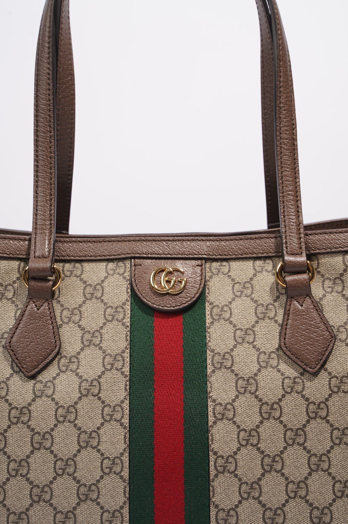 Gucci Ophidia GG Tote Bag Beige Monogram / Red / Green Medium