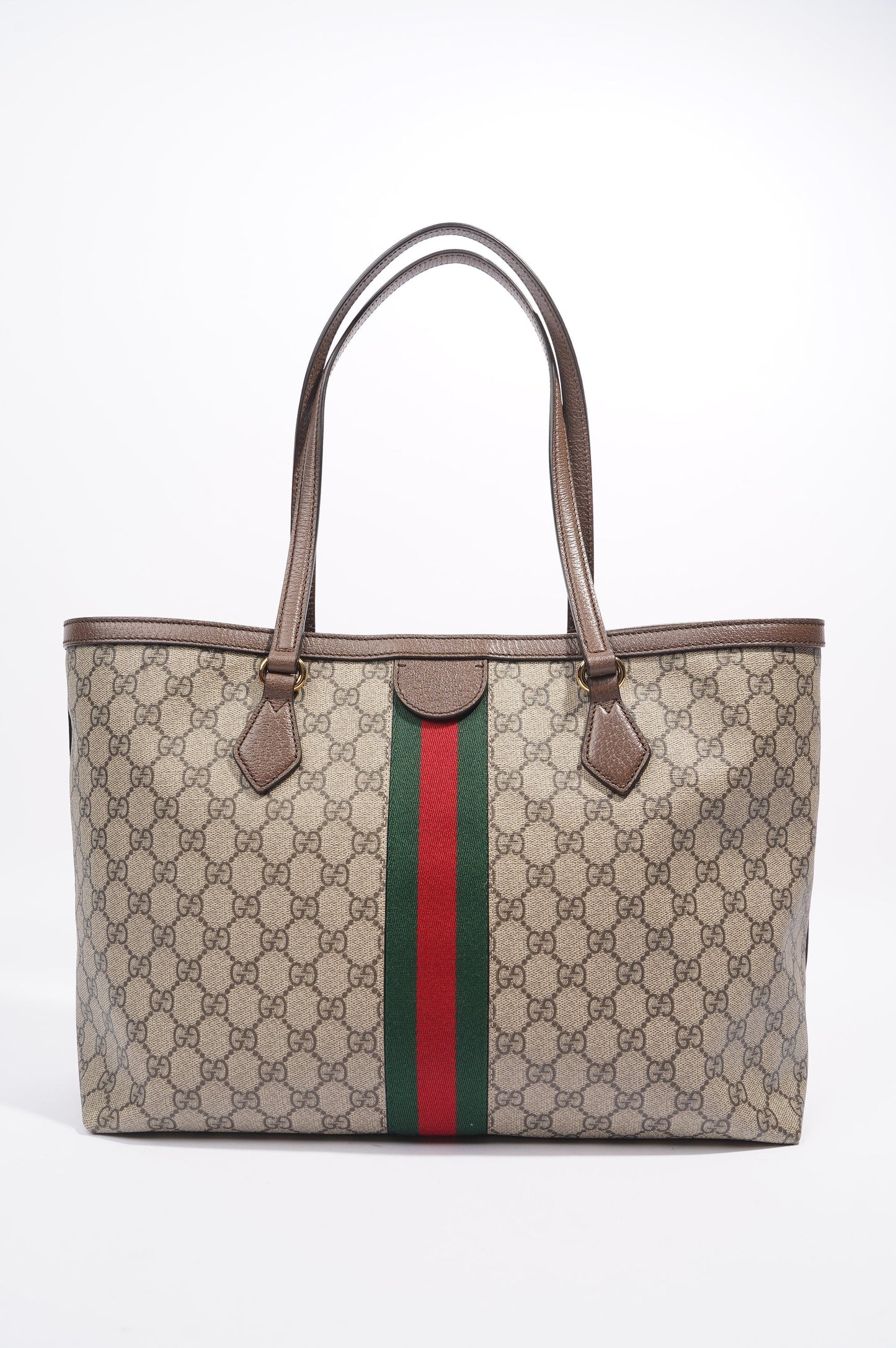 Gucci Ophidia GG Tote Bag Beige Monogram / Red / Green Medium