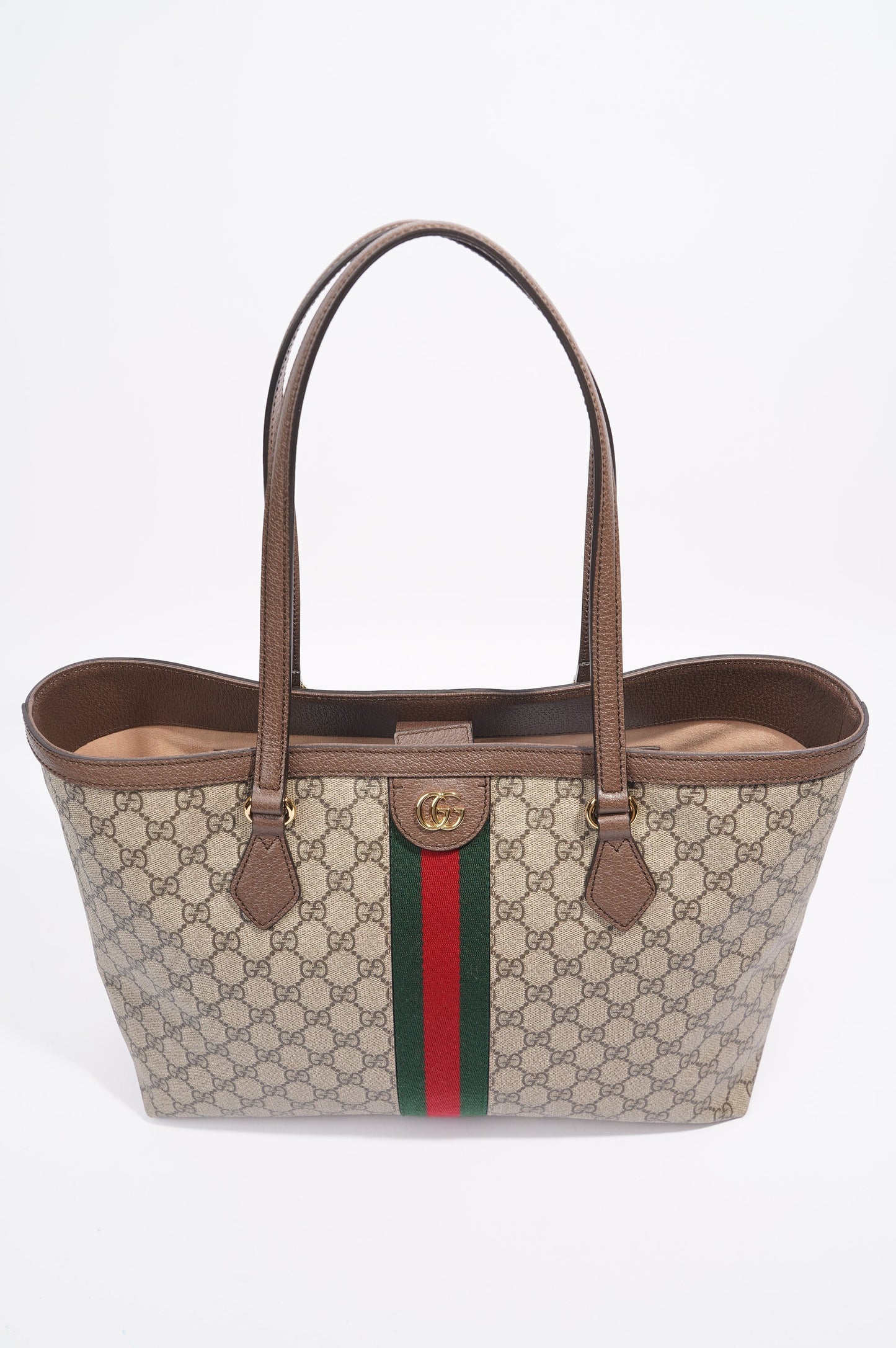 Gucci Ophidia GG Tote Bag Beige Monogram / Red / Green Medium