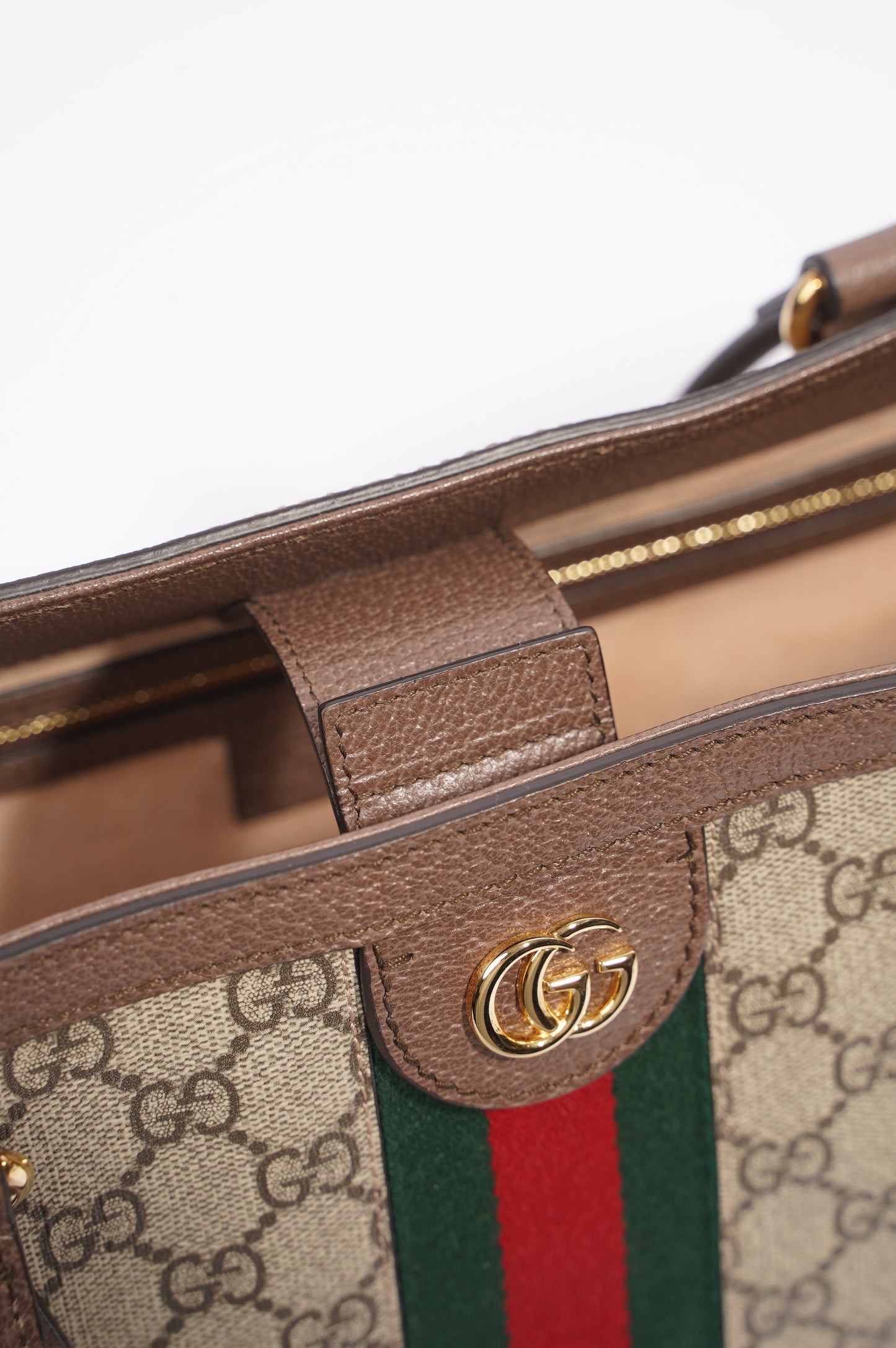 Gucci Ophidia GG Tote Bag Beige Monogram / Red / Green Medium