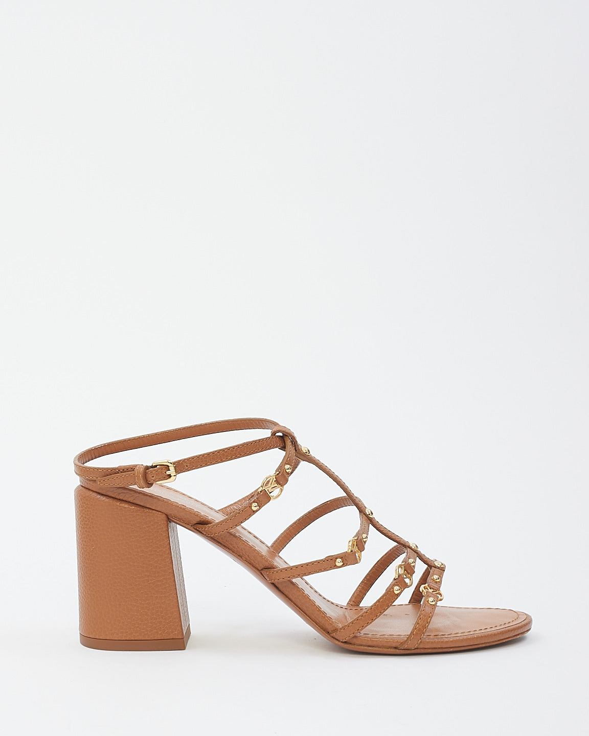 Louis Vuitton Tan Leather Logo Strap Heel Sandals - 38