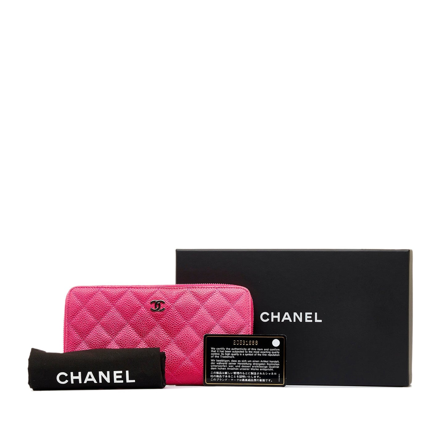 CHANEL CC Caviar Zip Around Wallet Long Wallets