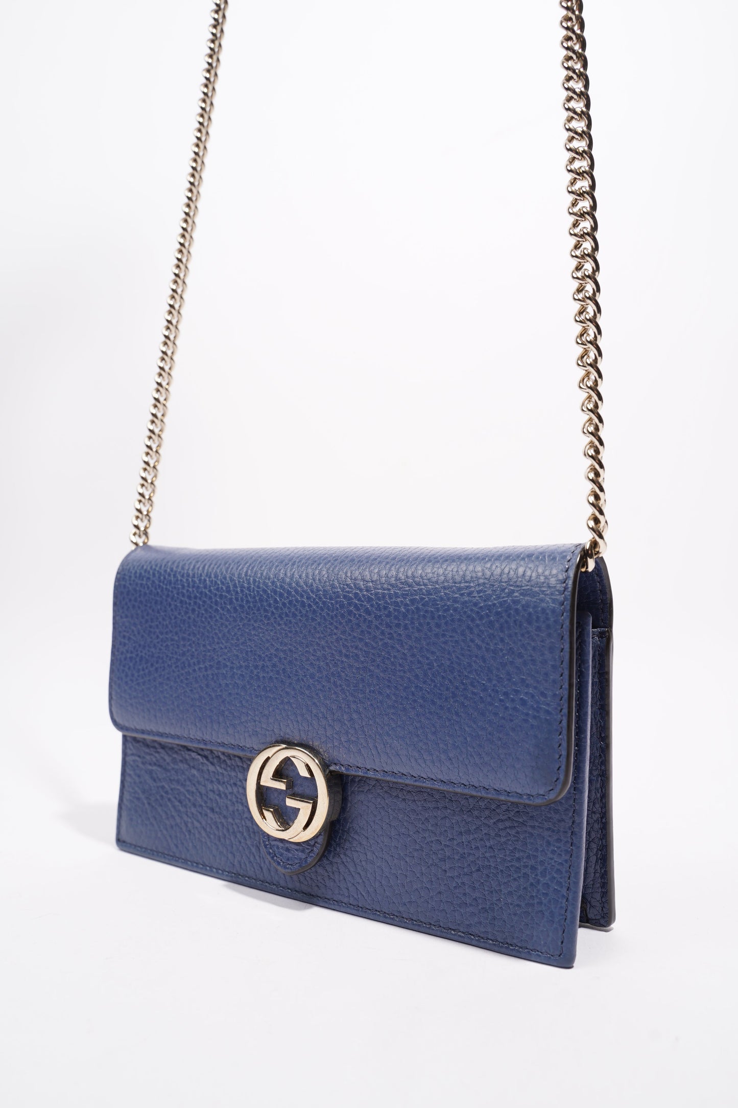 Gucci Interlocking GG Chain Wallet Blue Leather