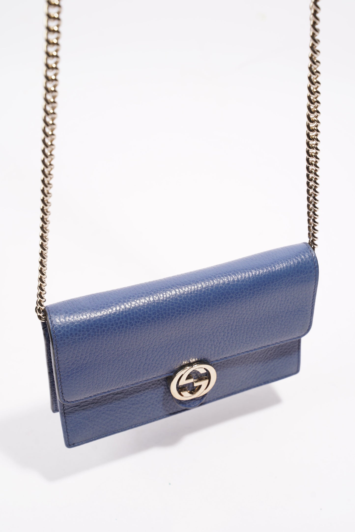 Gucci Interlocking GG Chain Wallet Blue Leather