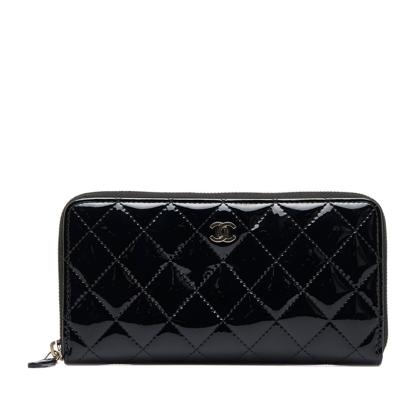 CHANEL CC Quilted Patent Zip Around Long Wallet Long Wallets