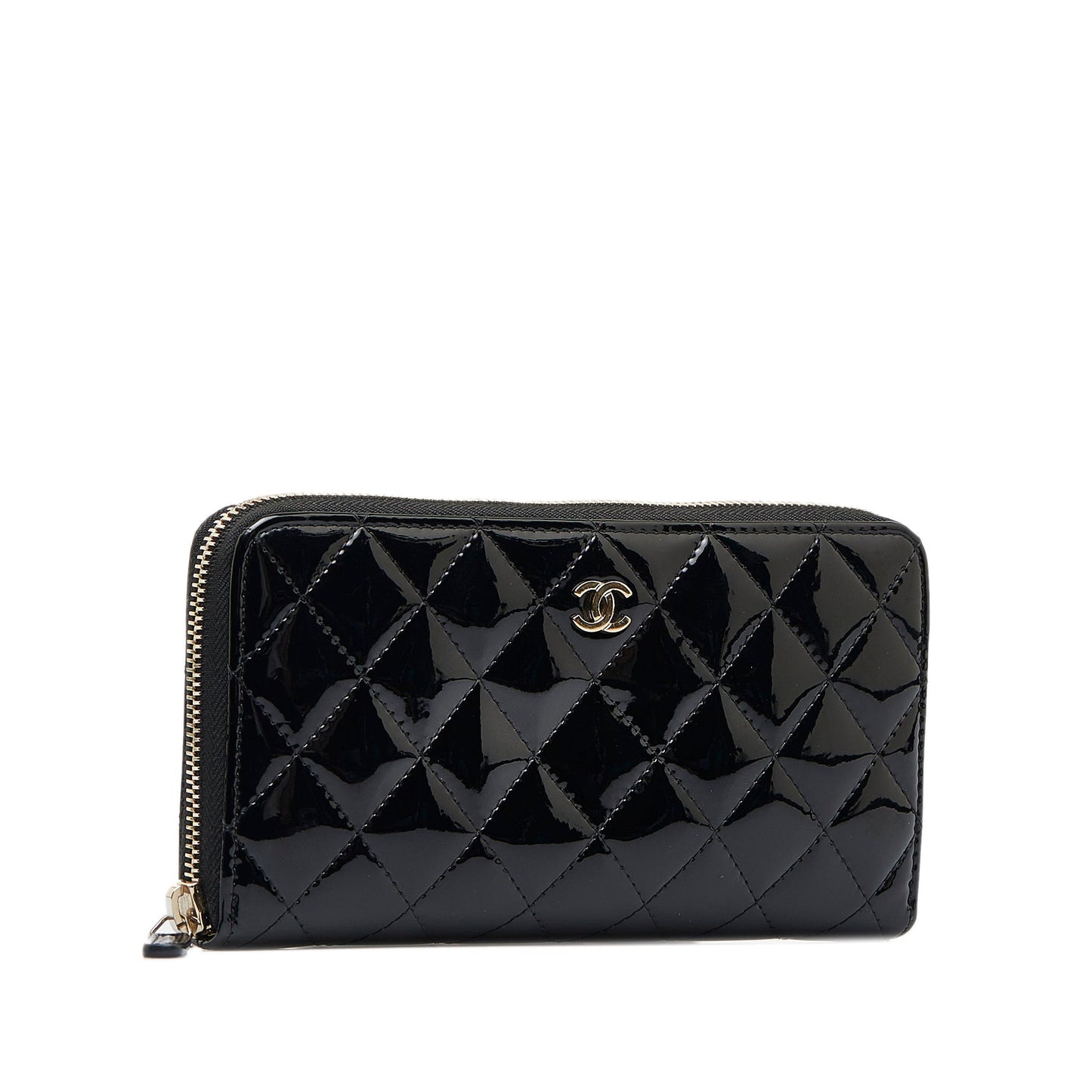 CHANEL CC Quilted Patent Zip Around Long Wallet Long Wallets