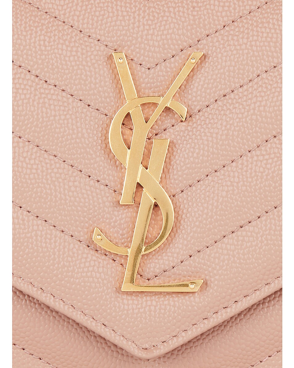 YSL CASSANDRE MATELASSÉ CHAIN WALLET IN GRAIN DE POUDRE EMBOSSED LEATHER