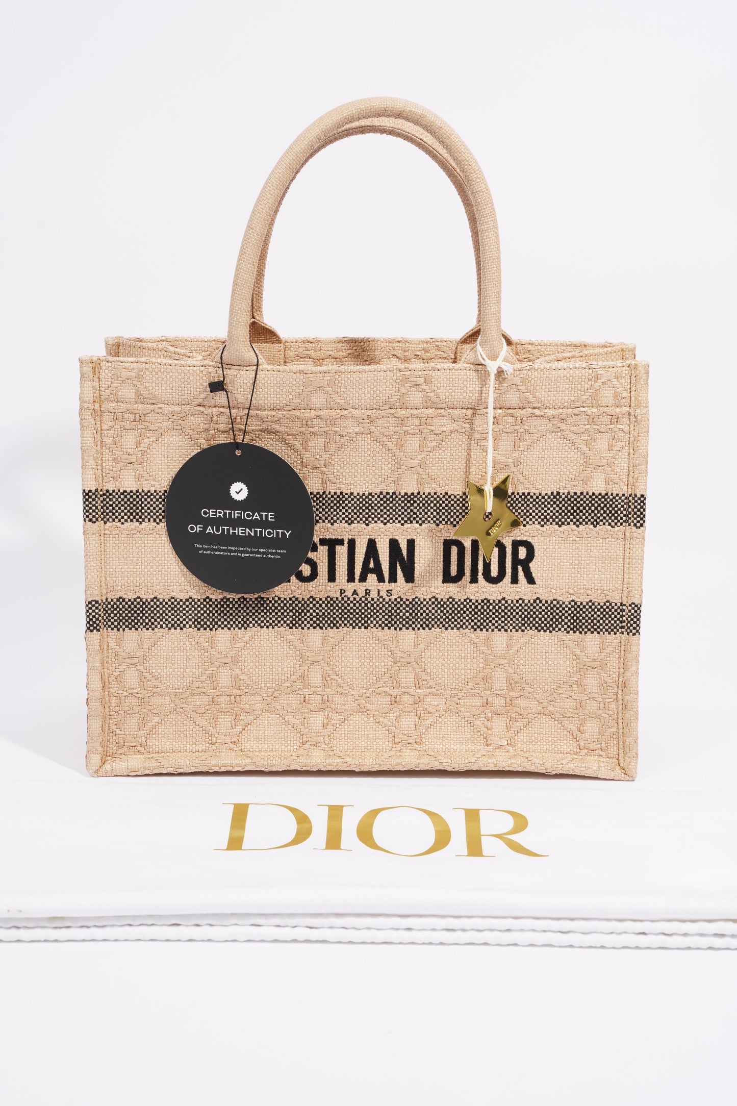 Christian Dior Book Tote Brown Canvas Raffia Medium