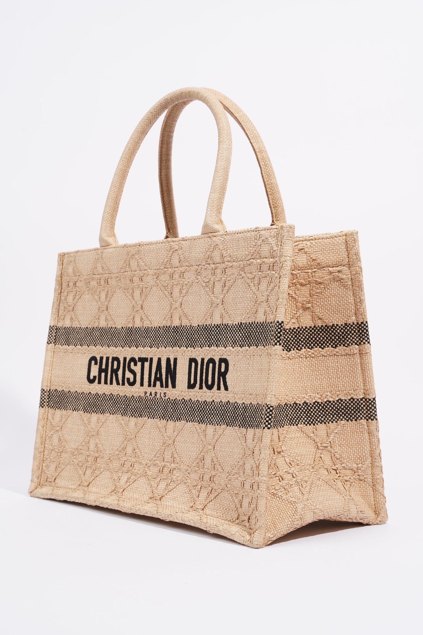 Christian Dior Book Tote Brown Canvas Raffia Medium