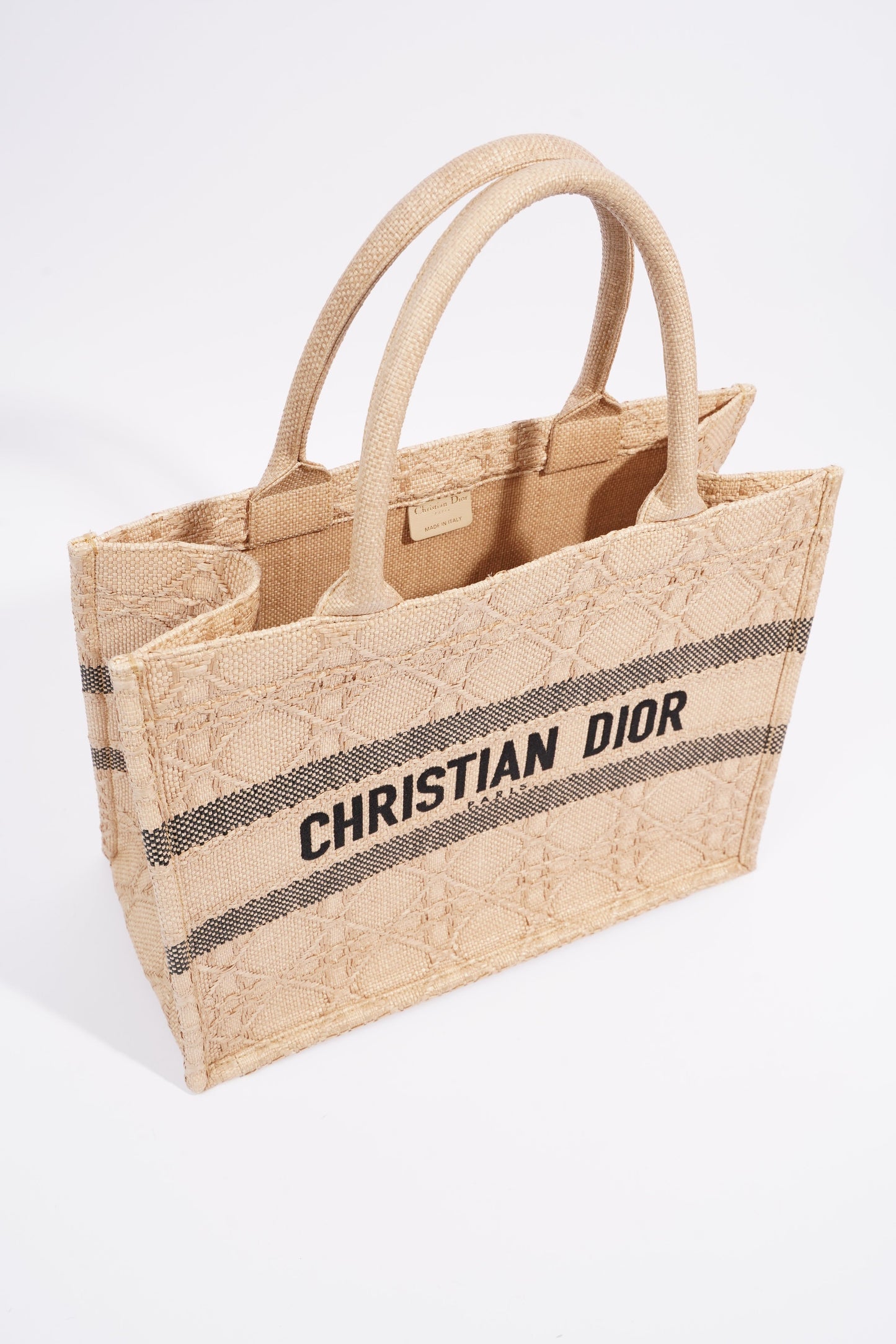 Christian Dior Book Tote Brown Canvas Raffia Medium