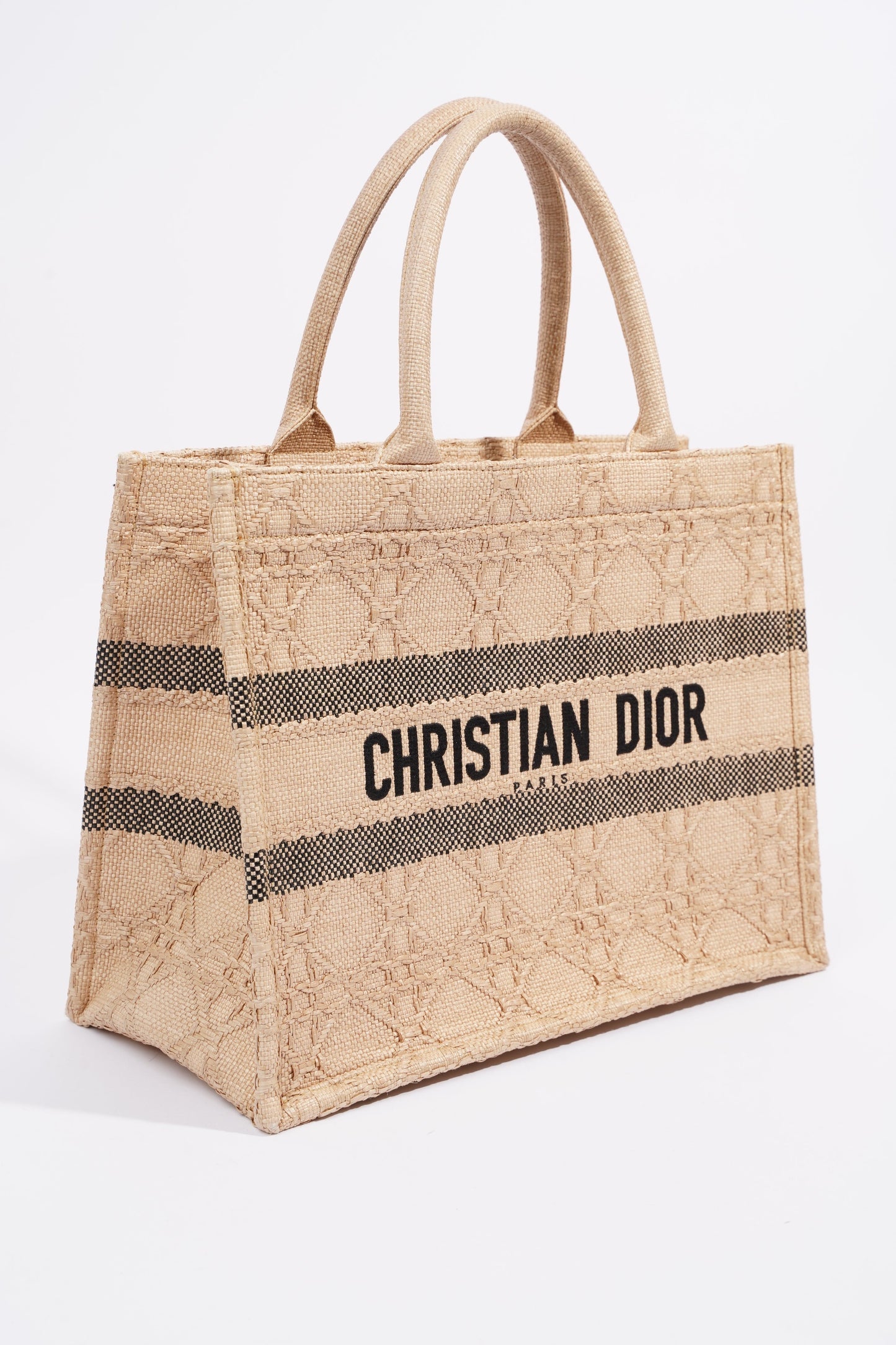 Christian Dior Book Tote Brown Canvas Raffia Medium