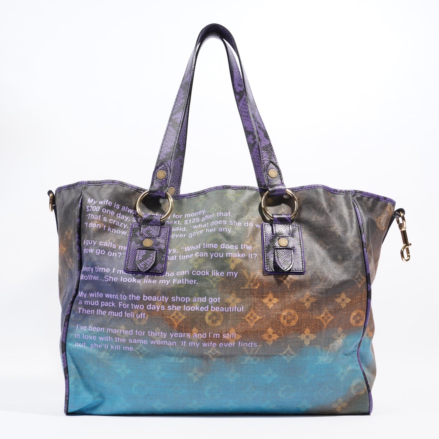 Louis Vuitton Limited Edition Richard Prince Heartbreak Jokes Tote Bag Mixed Blue Monogram Coated Canvas