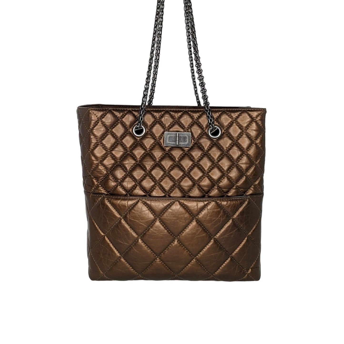 Chanel bags Metallic Aged Calfskin Quilted Reissue Tall Tote Bronze