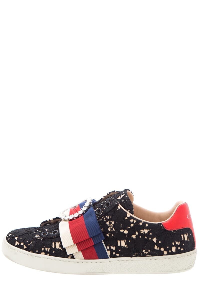 Gucci Black Lace & Multi Sneakers  SZ 36