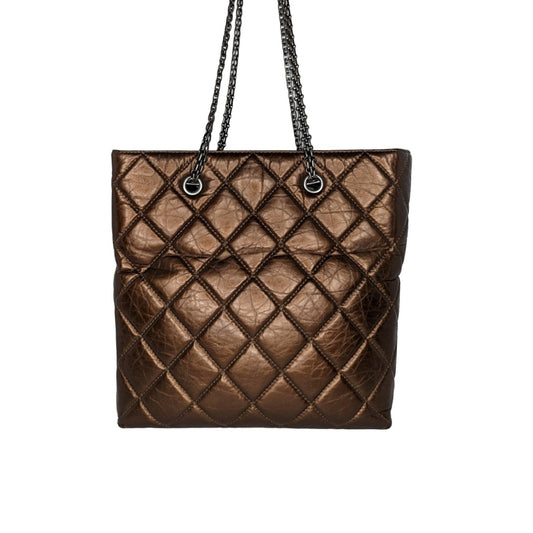 Chanel bags Metallic Aged Calfskin Quilted Reissue Tall Tote Bronze