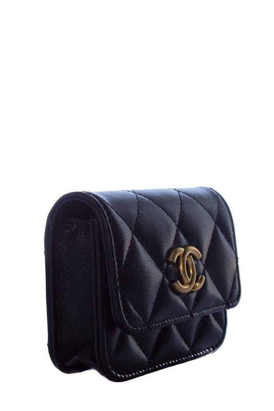 Chanel Black Mini Lambskin Flap Two Toned Hardware  Belt Bag