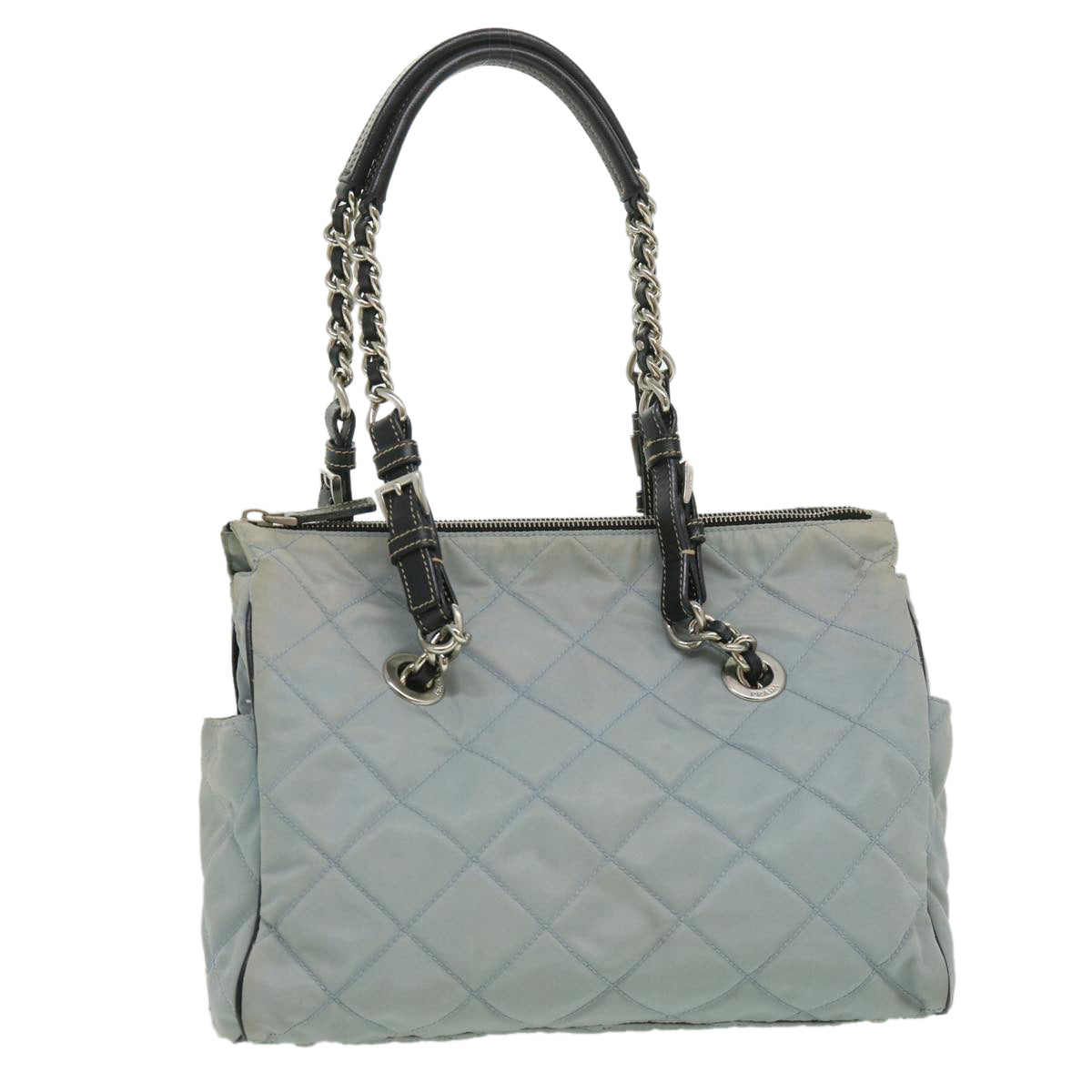 PRADA Chain Shoulder Bag Nylon Light Blue  ac1036