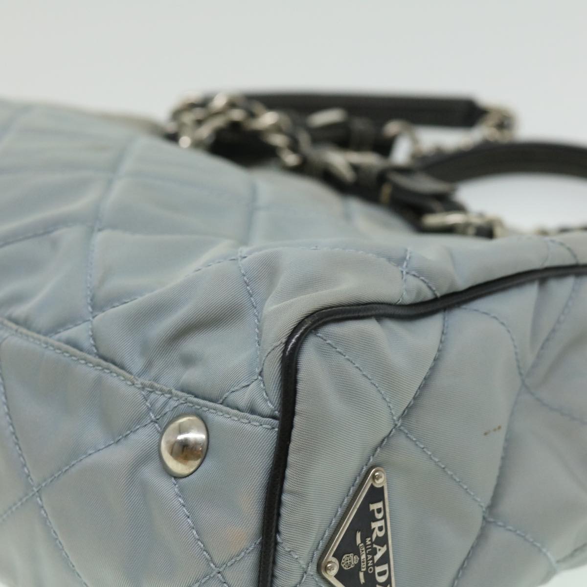 PRADA Chain Shoulder Bag Nylon Light Blue  ac1036