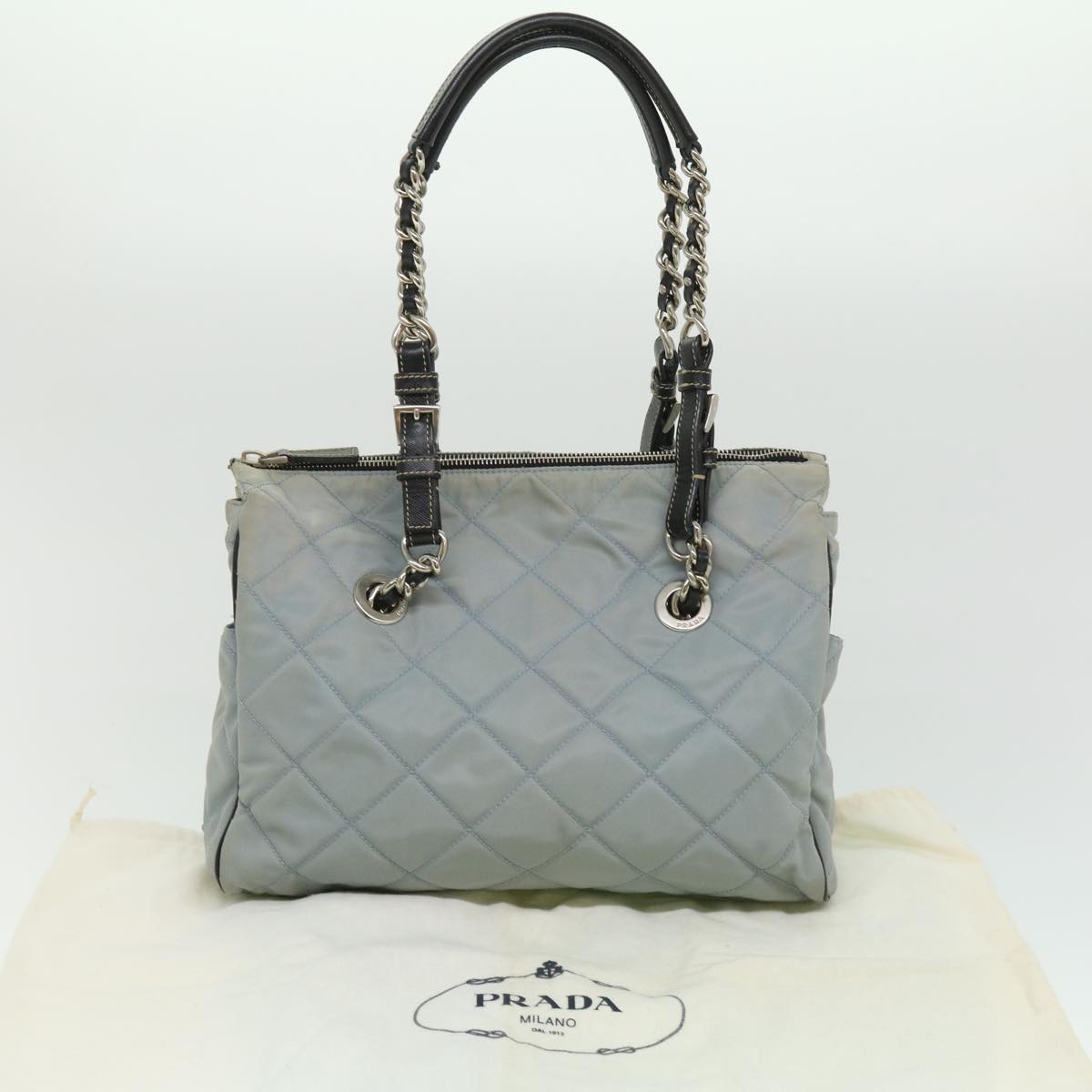 PRADA Chain Shoulder Bag Nylon Light Blue  ac1036