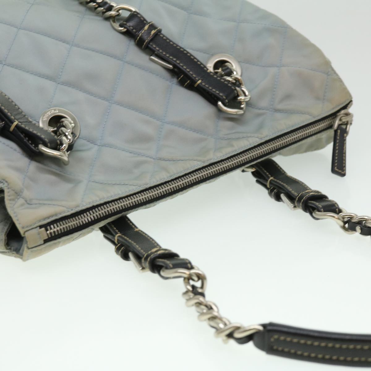 PRADA Chain Shoulder Bag Nylon Light Blue  ac1036