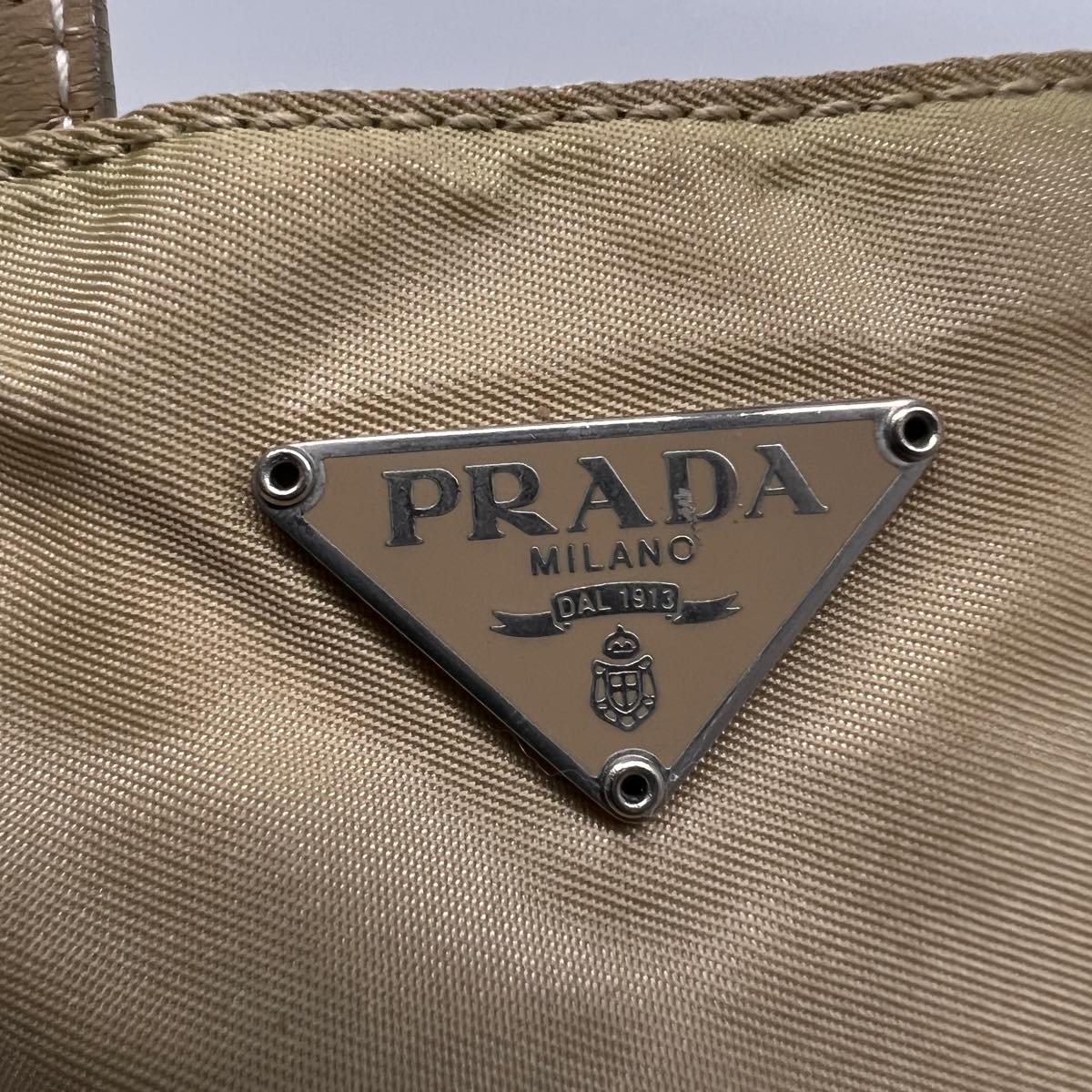 PRADA Hand Bag Nylon Beige  ac1161