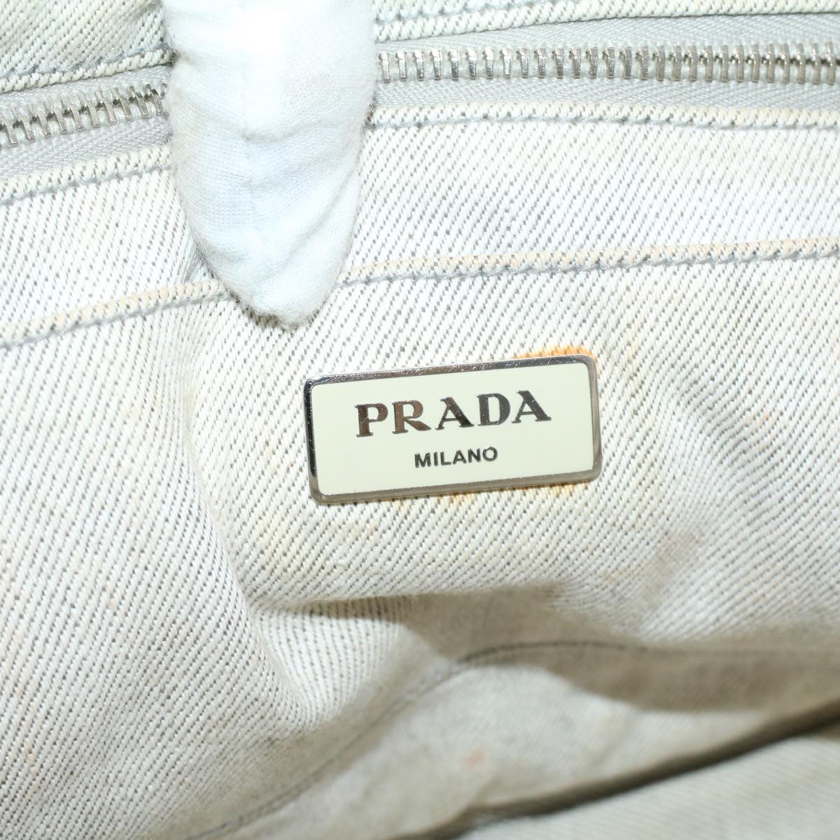 PRADA Bijoux Canapa MM Tote Bag Canvas White  ac1225