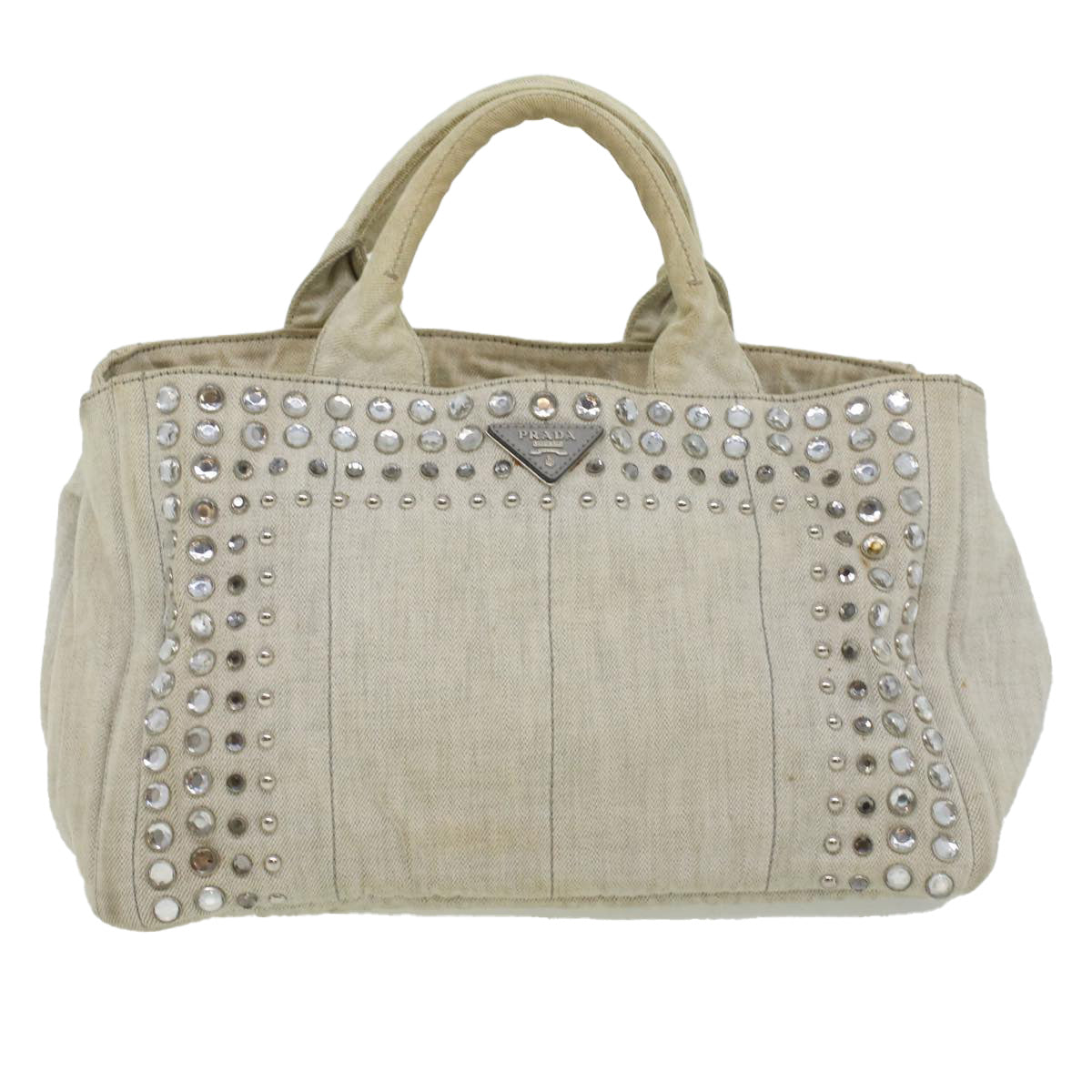 PRADA Bijoux Canapa MM Tote Bag Canvas White  ac1225