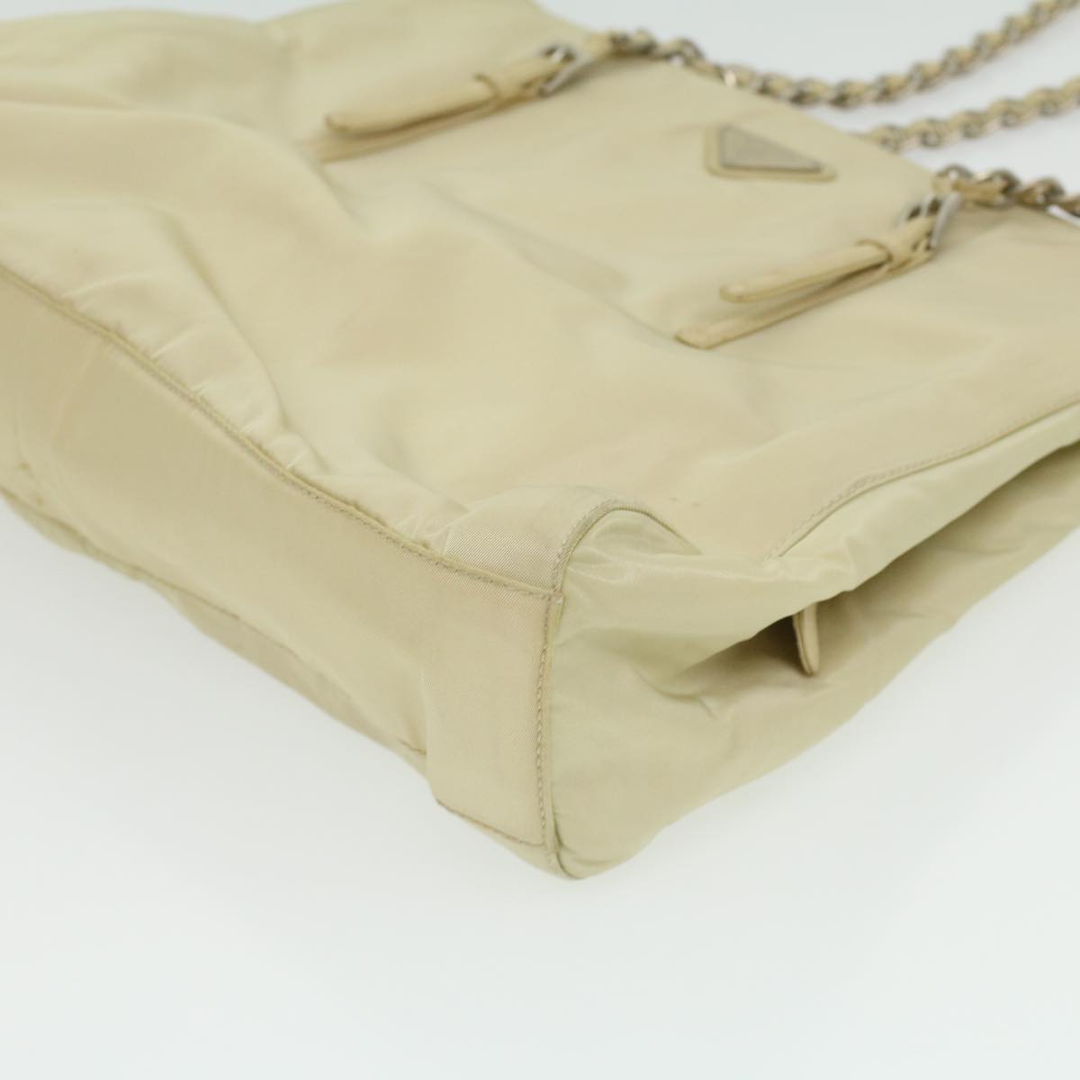 PRADA Chain Shoulder Bag Nylon Beige  ac1622