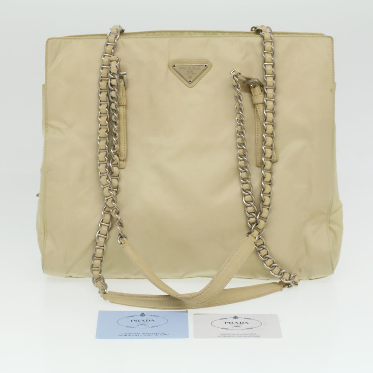 PRADA Chain Shoulder Bag Nylon Beige  ac1622