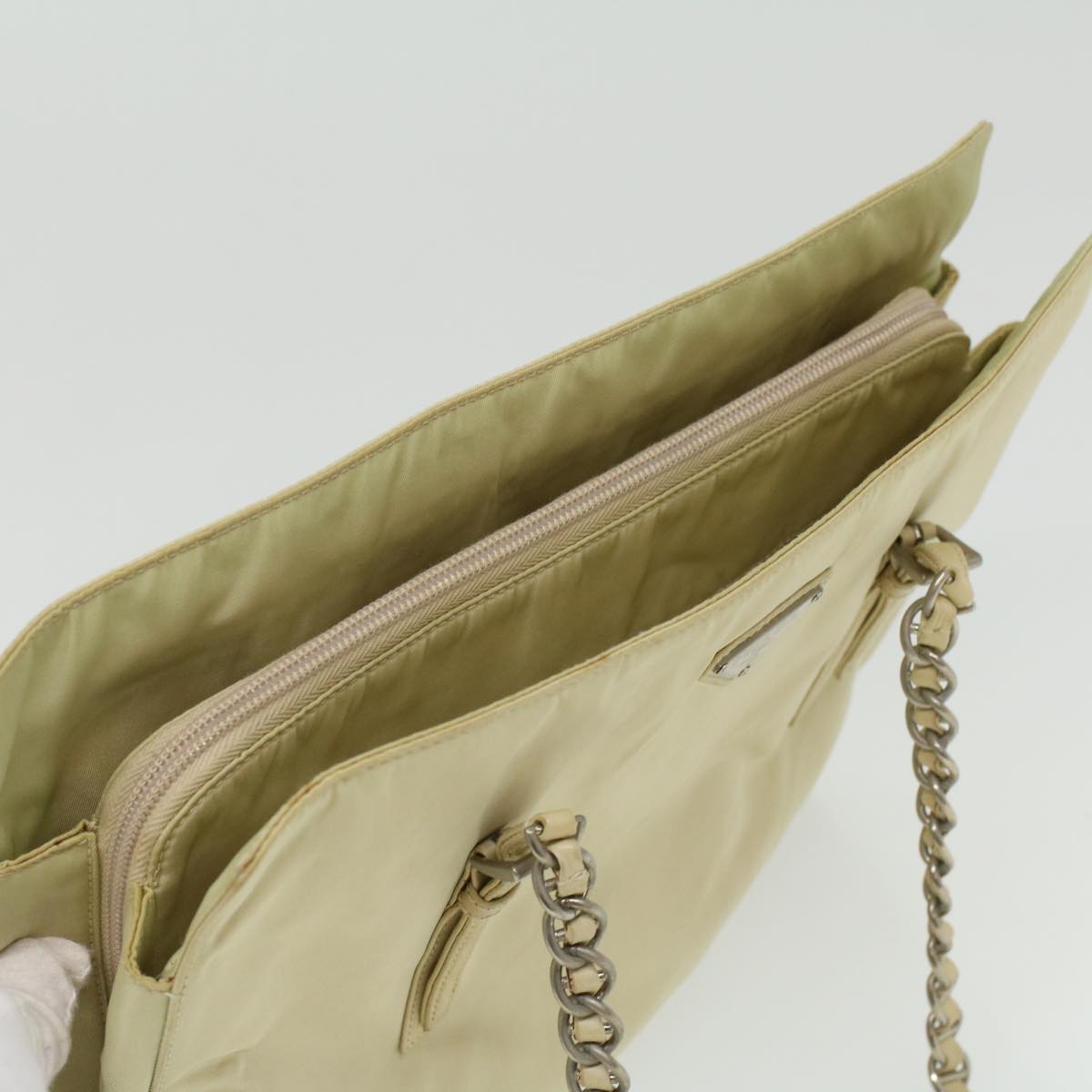 PRADA Chain Shoulder Bag Nylon Beige  ac1622