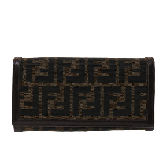 FENDI Zucca Canvas Long Wallet Black Brown  ac2048