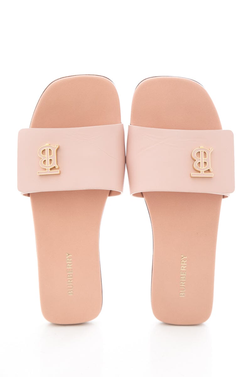 Burberry Sloane Pink Leather Slides SZ 38.5