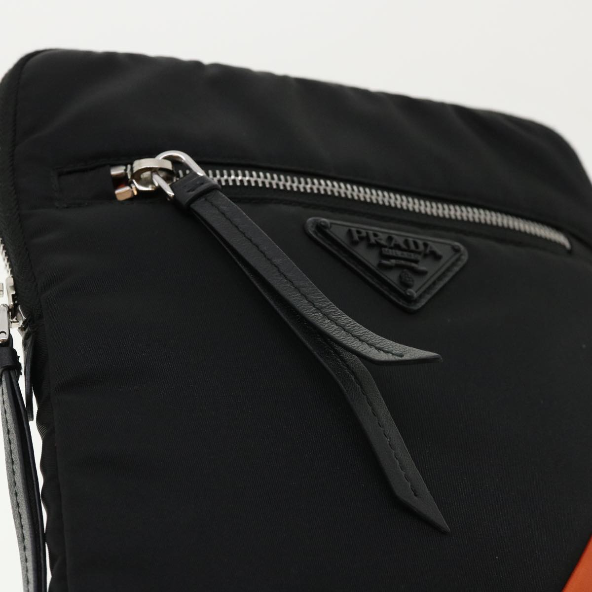 PRADA Clutch Bag Nylon Leather Black Orange  ac997