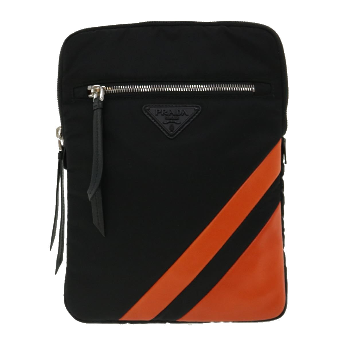 PRADA Clutch Bag Nylon Leather Black Orange  ac997