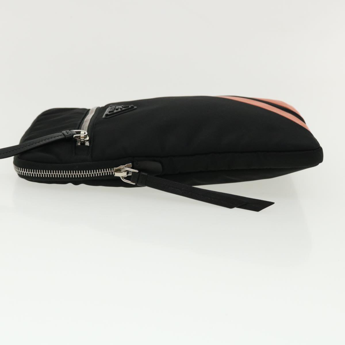 PRADA Clutch Bag Nylon Leather Black Orange  ac997