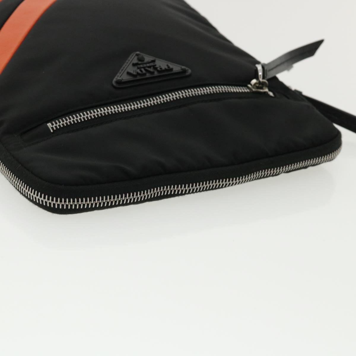 PRADA Clutch Bag Nylon Leather Black Orange  ac997