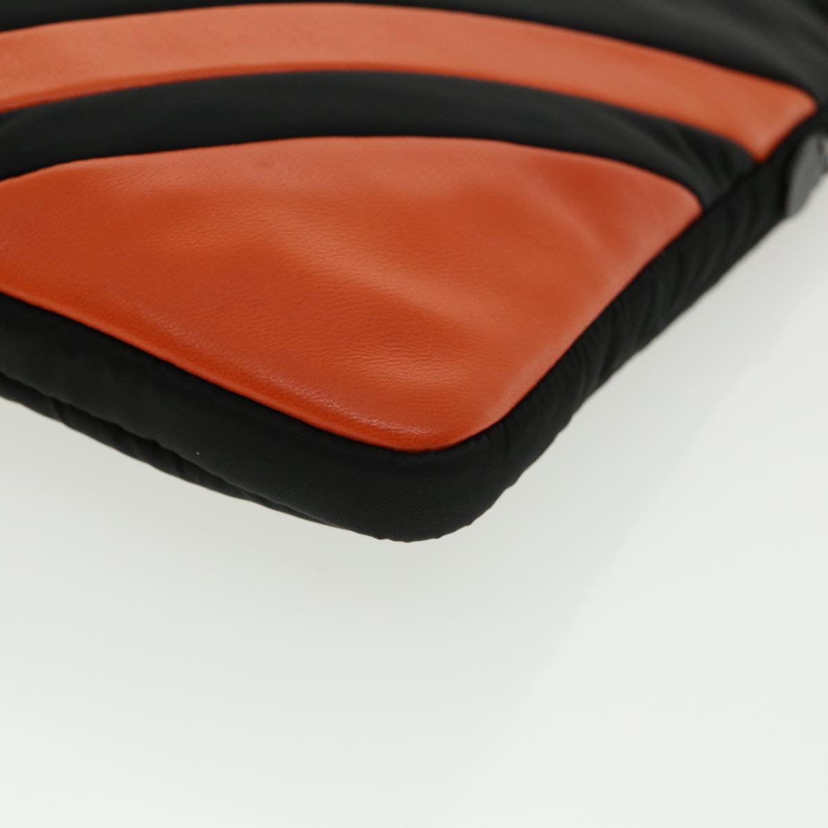 PRADA Clutch Bag Nylon Leather Black Orange  ac997