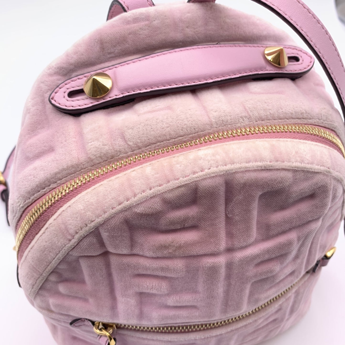 FENDI Baby Pink Velvet Ff Embossed Mini Backpack Shoulder Bag