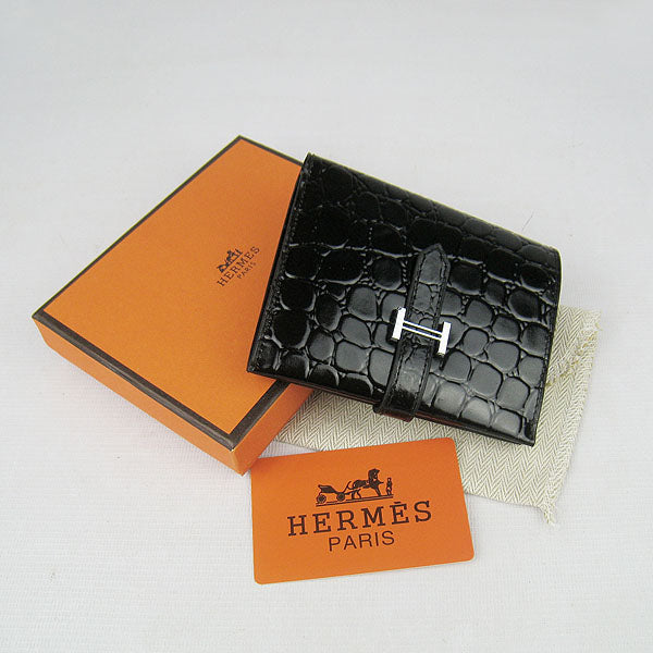 Hermes Wallet H006 Wallet Crocodile Black