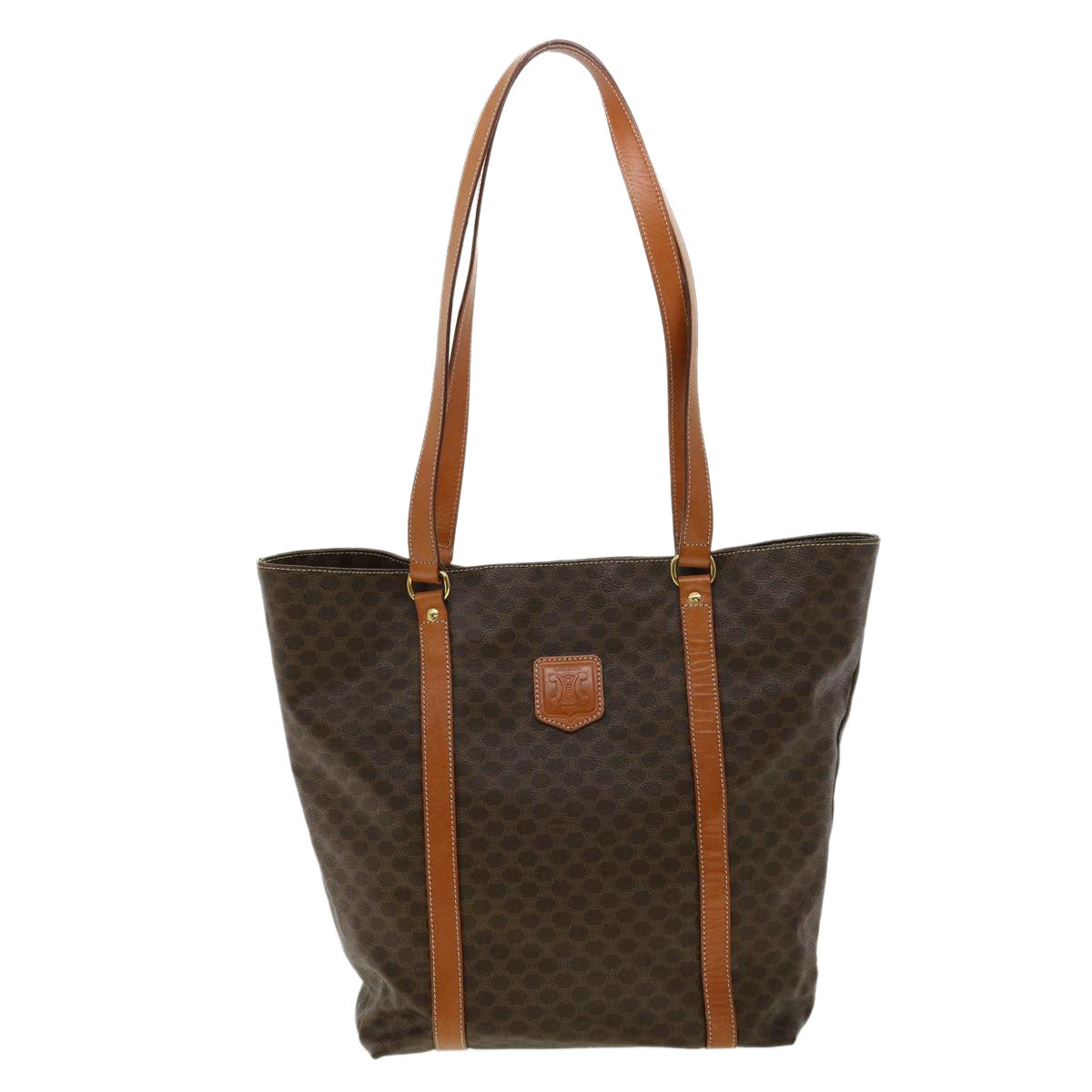 Celine Macadam Canvas Tote Bag PVC Leather Brown  am3232