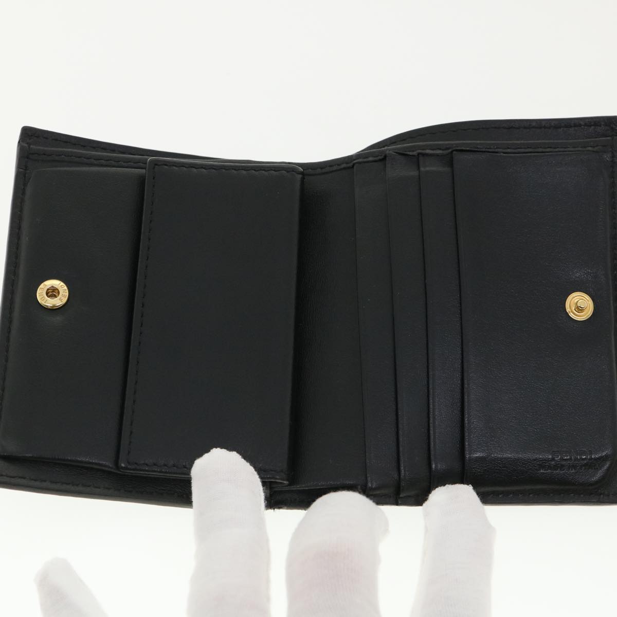 FENDI Wallet Leather Black Auth am3478